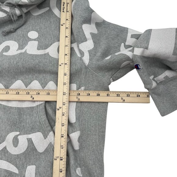 Champion Reverse Weave Gray Hoodie Sweatshirt White Script Men's size Medium - Picture 4 of 7